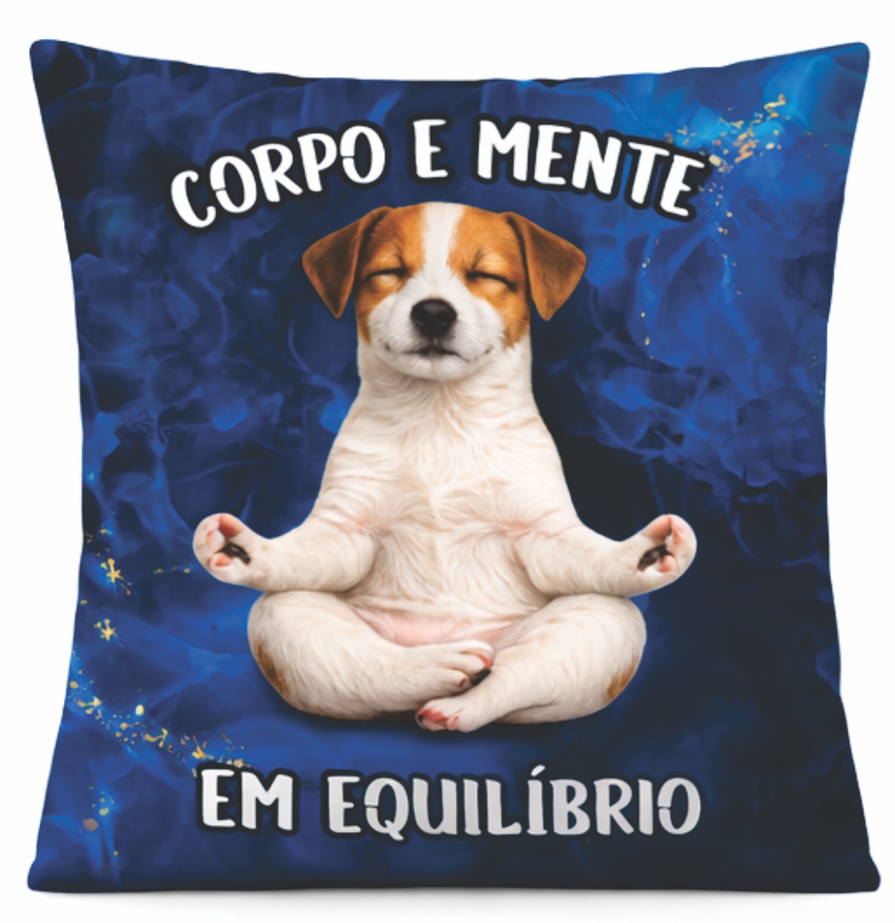 Almofada Divertida Cachorro Zen Corpo e Mente em Equilíbrio 40x40 Decorativa