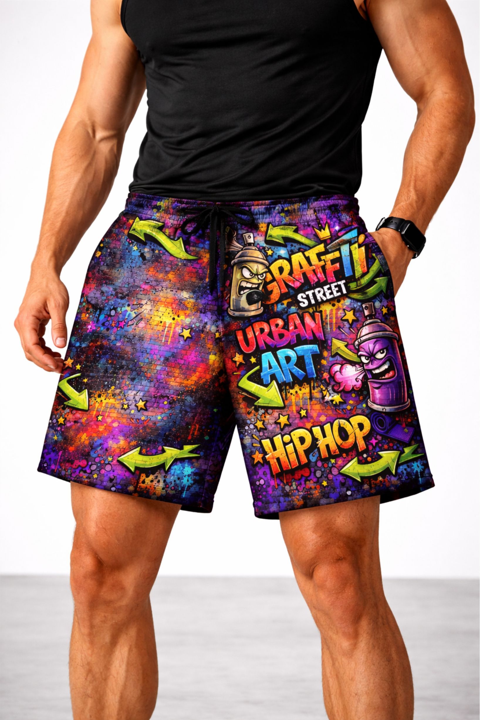Short Samba Canção Masculino Estampado Street Hip Hop Confortável - Imagem 2